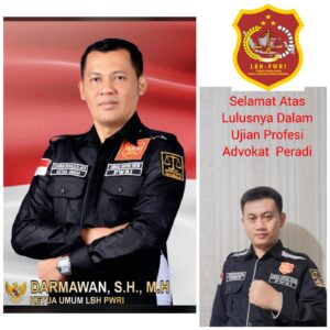 Ketua Umum DPP LBH-PWRI  Mengucapkan Selamat Atas Lulusnya Ujian Profesi Advokat Peradi MMQ Alfian.R. Putra ,SH